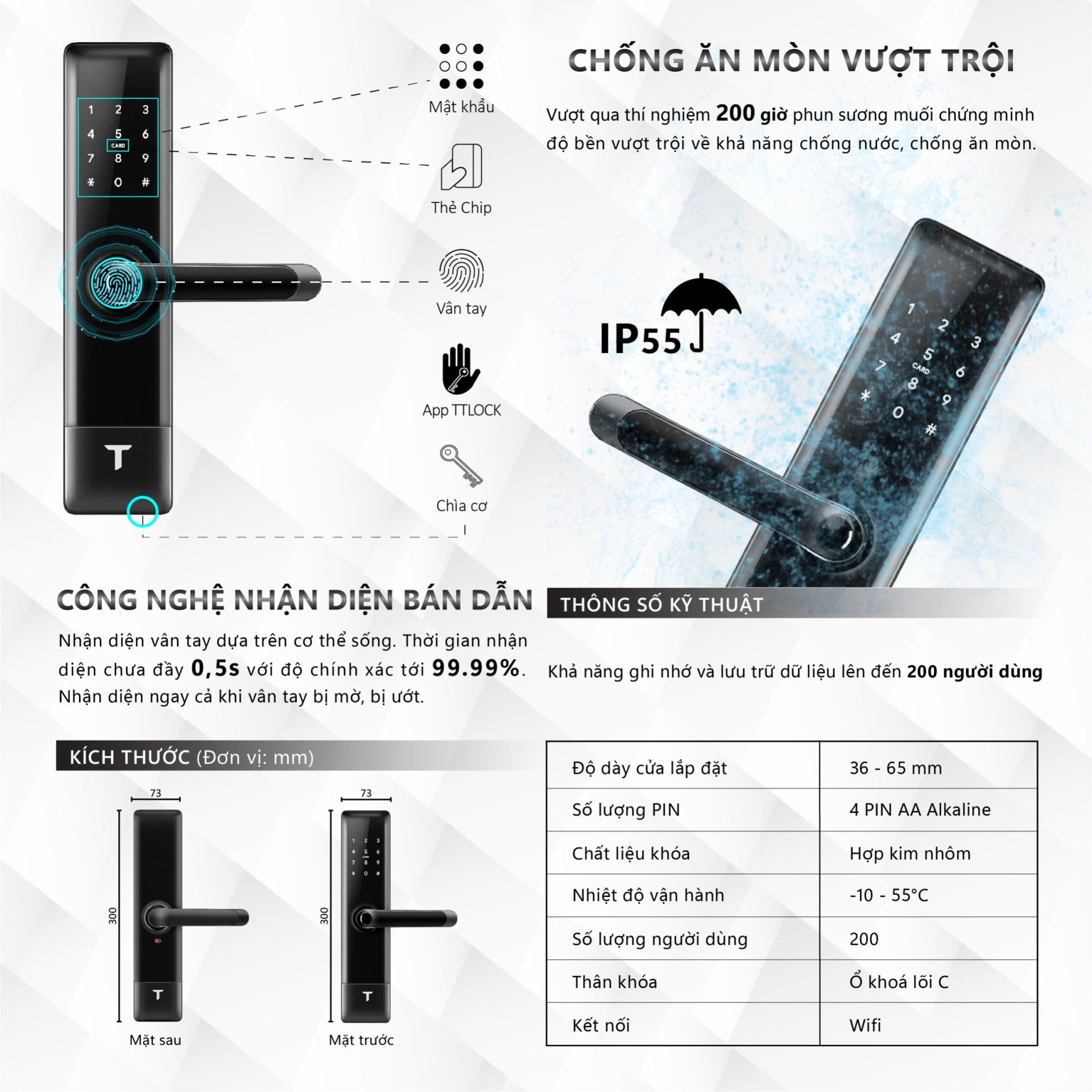 Khóa vân tayTenon HS1 - Cửa Khóa Thông Minh Bảo Vệ Tối Ưu